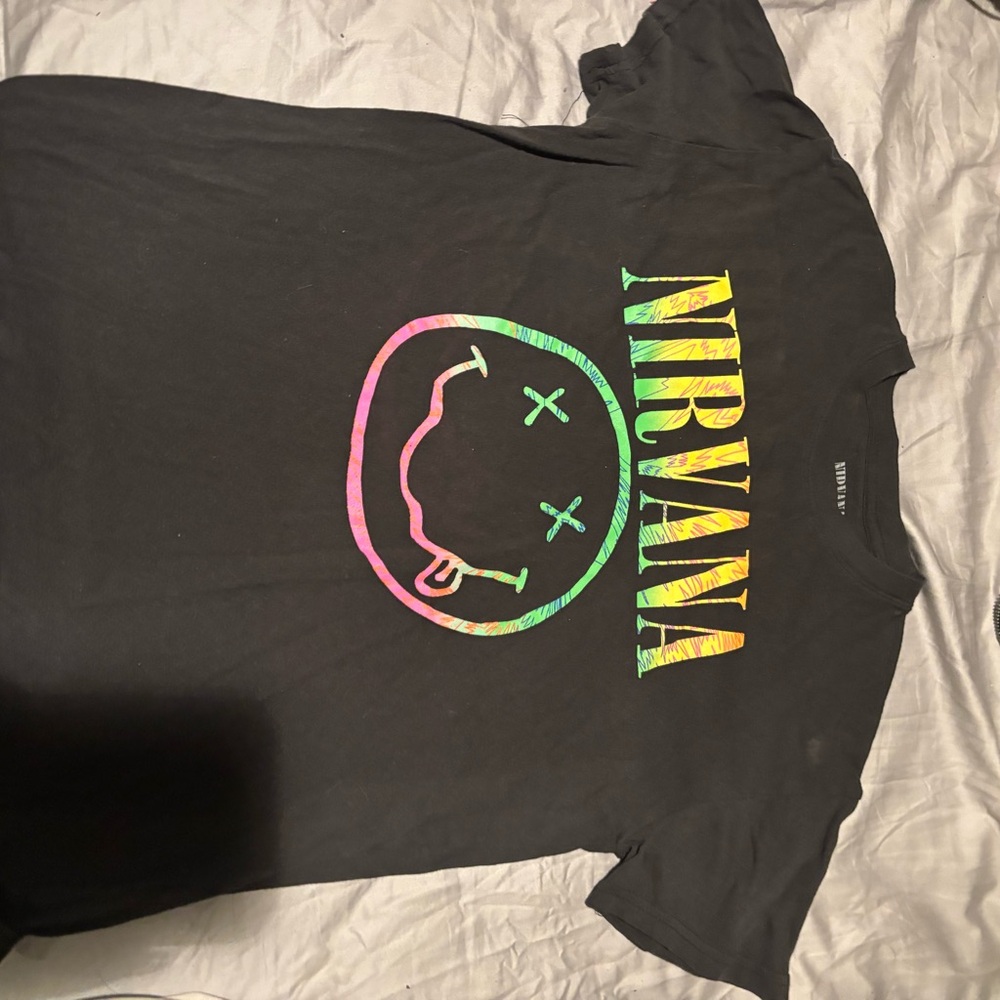 Nirvana Black T-Shirt with Rainbow Logo